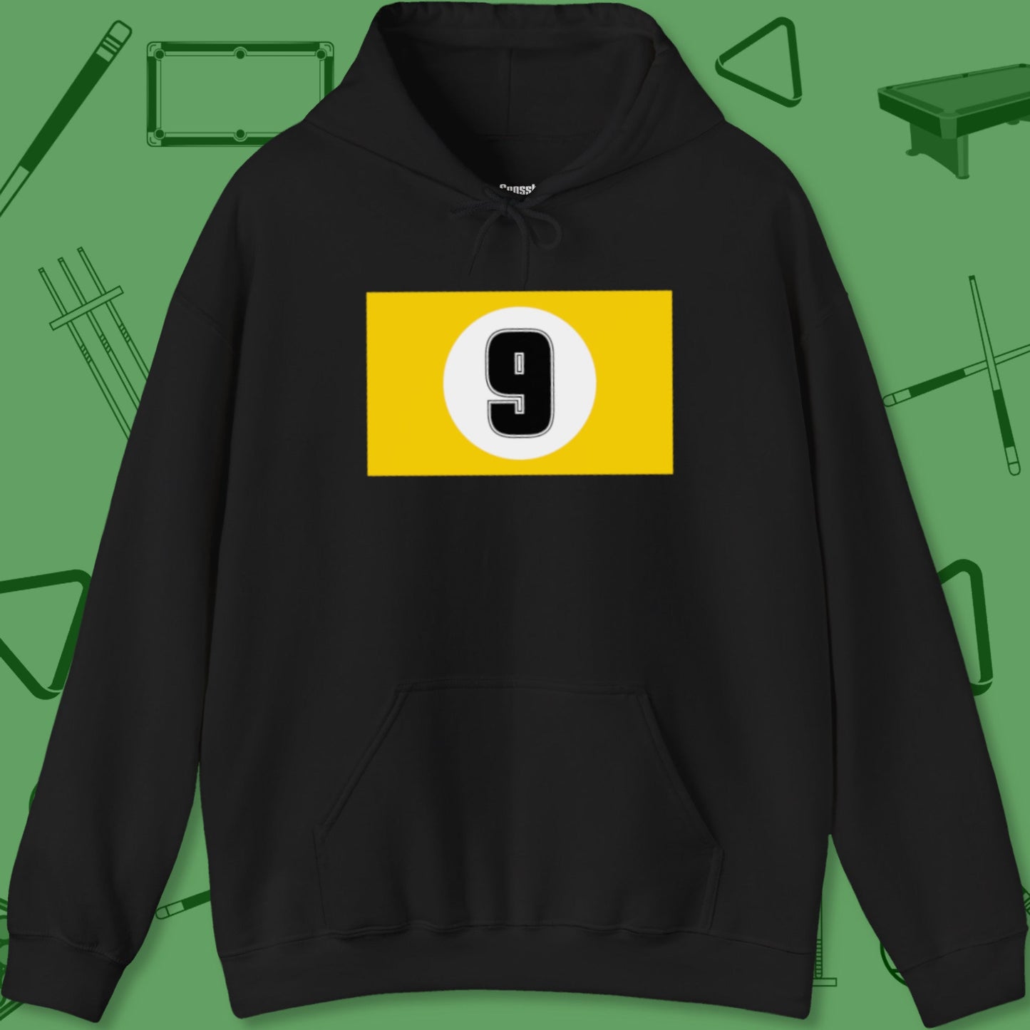 A Hoodie with billiards-themed design from Crossbank Clothing