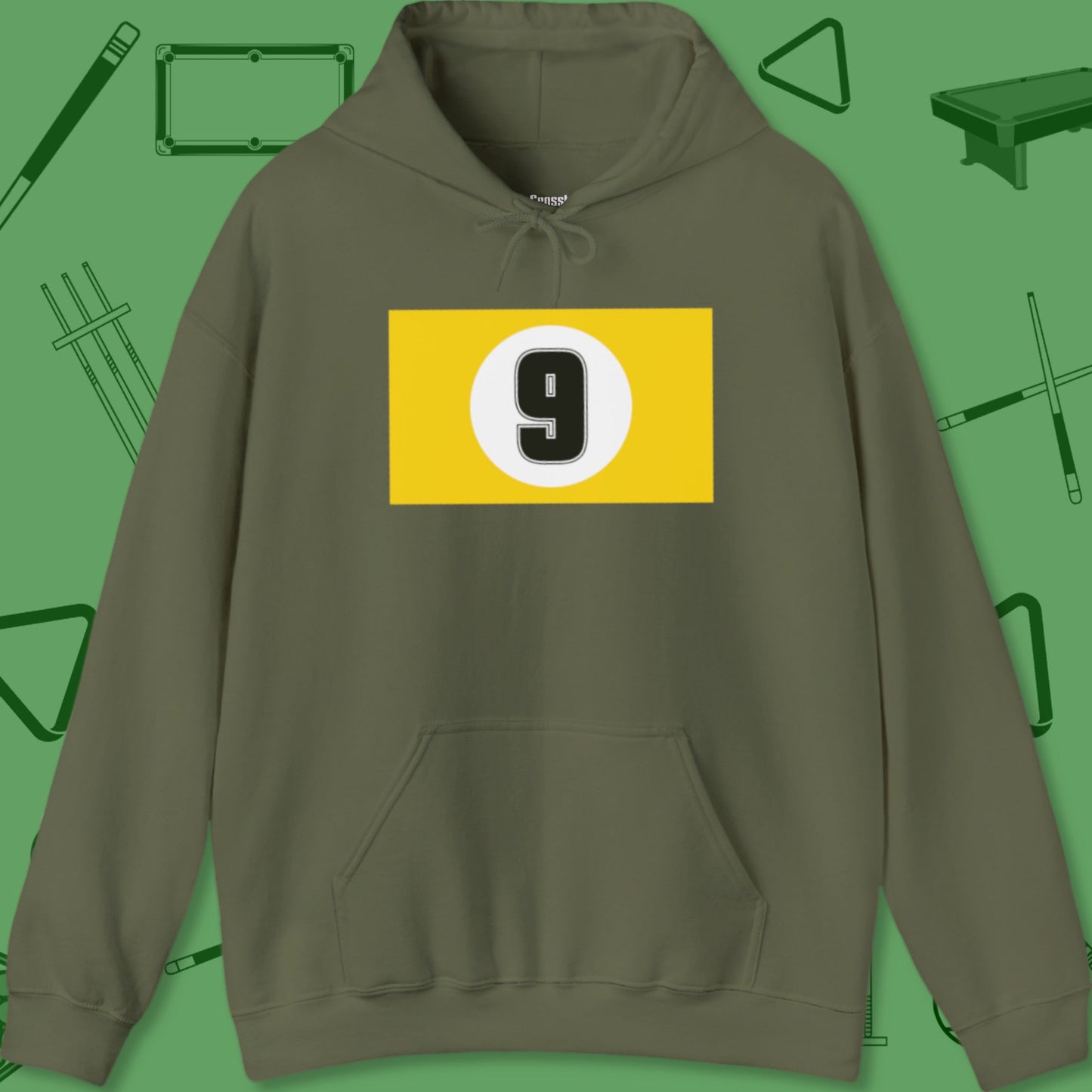 A Hoodie with billiards-themed design from Crossbank Clothing