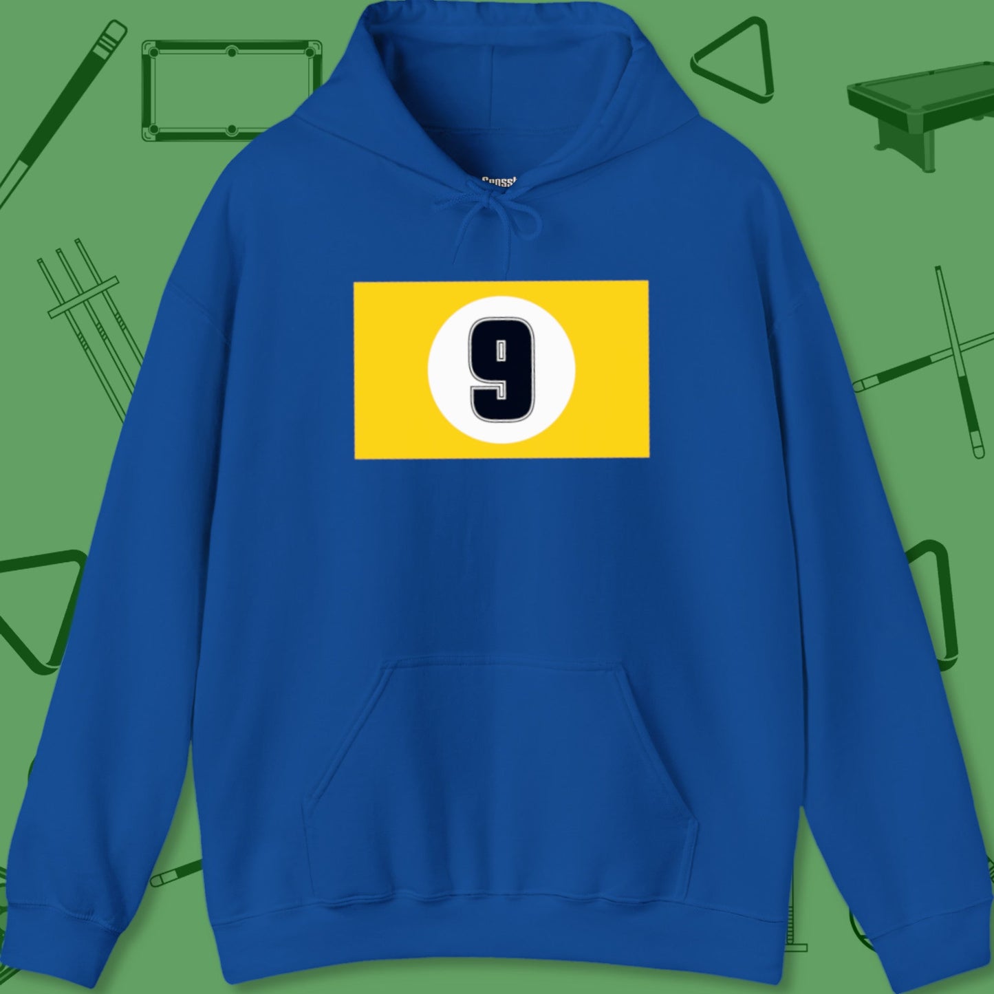 A Hoodie with billiards-themed design from Crossbank Clothing