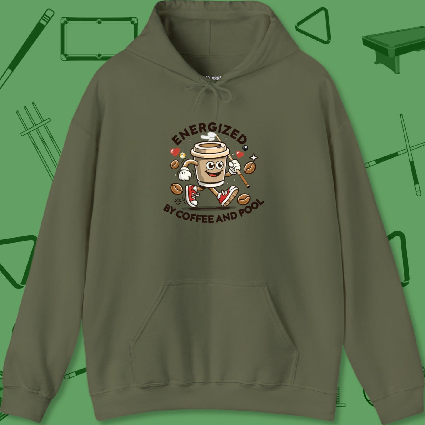 A Hoodie with billiards-themed design from Crossbank Clothing