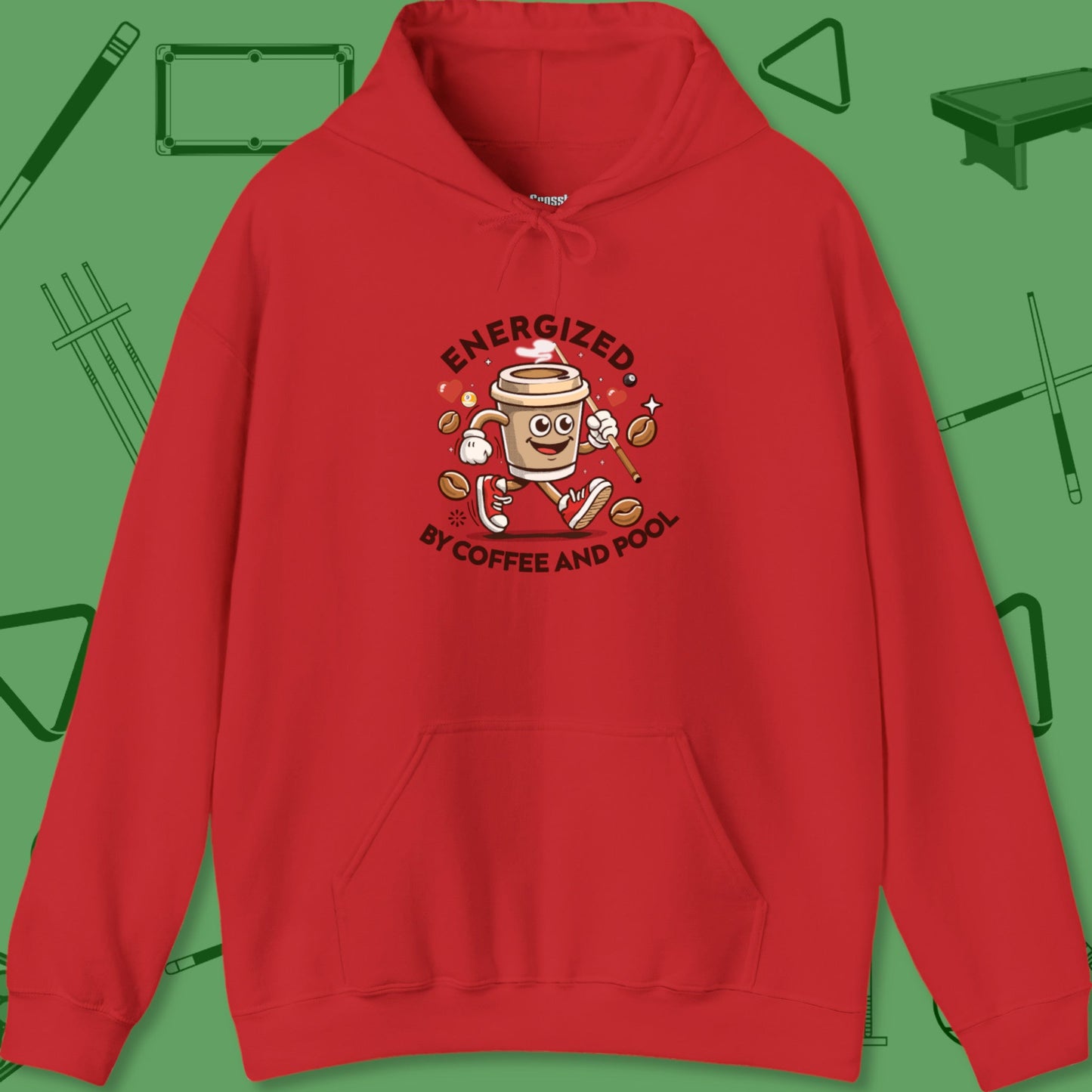 A Hoodie with billiards-themed design from Crossbank Clothing