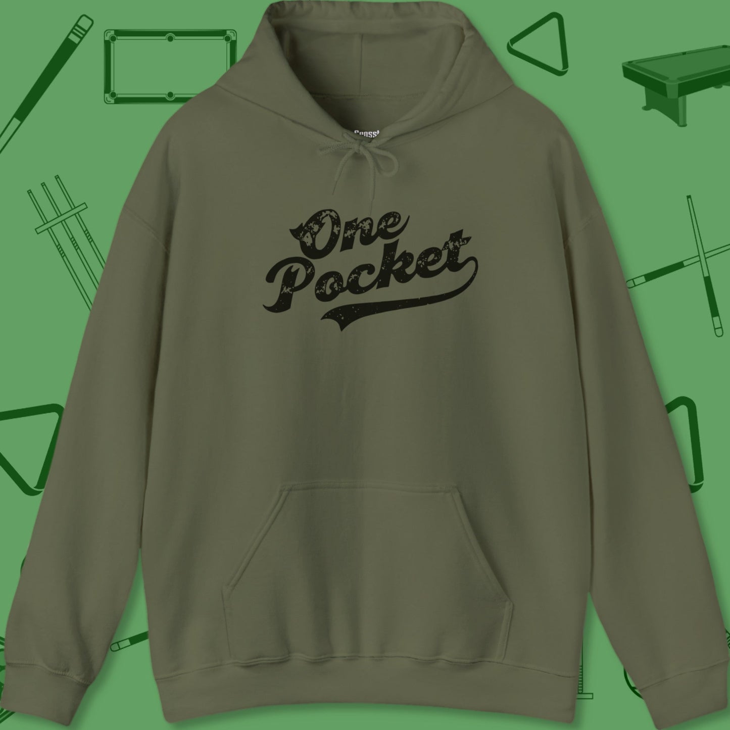 A Hoodie with billiards-themed design from Crossbank Clothing