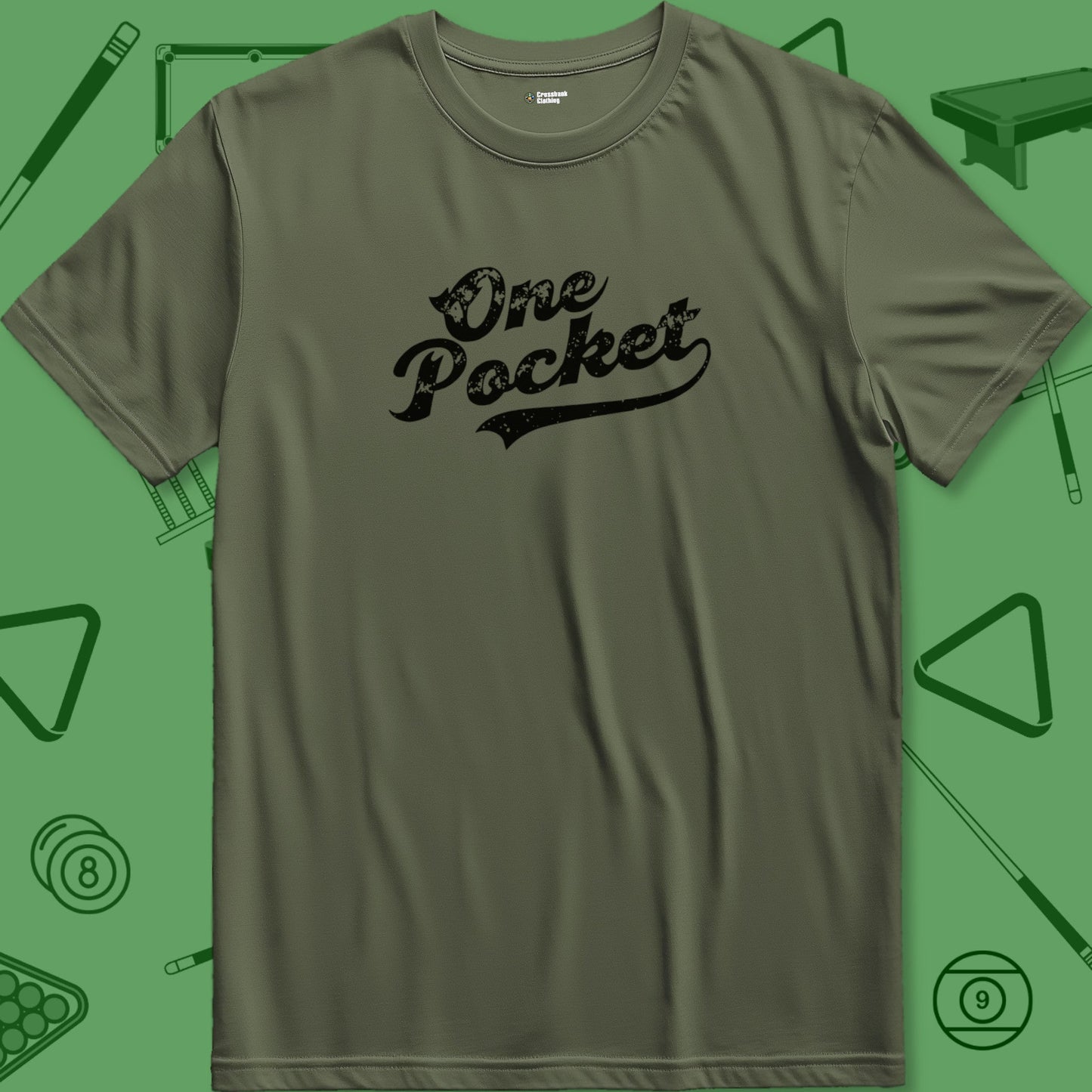 A T-Shirt with billiards-themed design from Crossbank Clothing