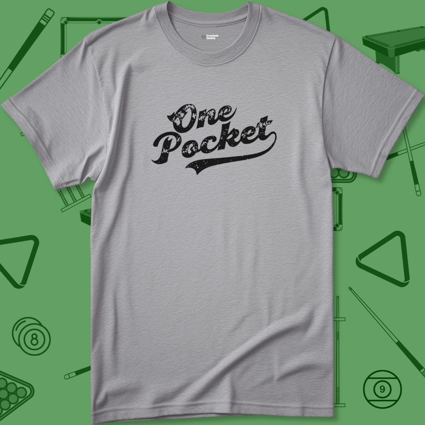 A T-Shirt with billiards-themed design from Crossbank Clothing