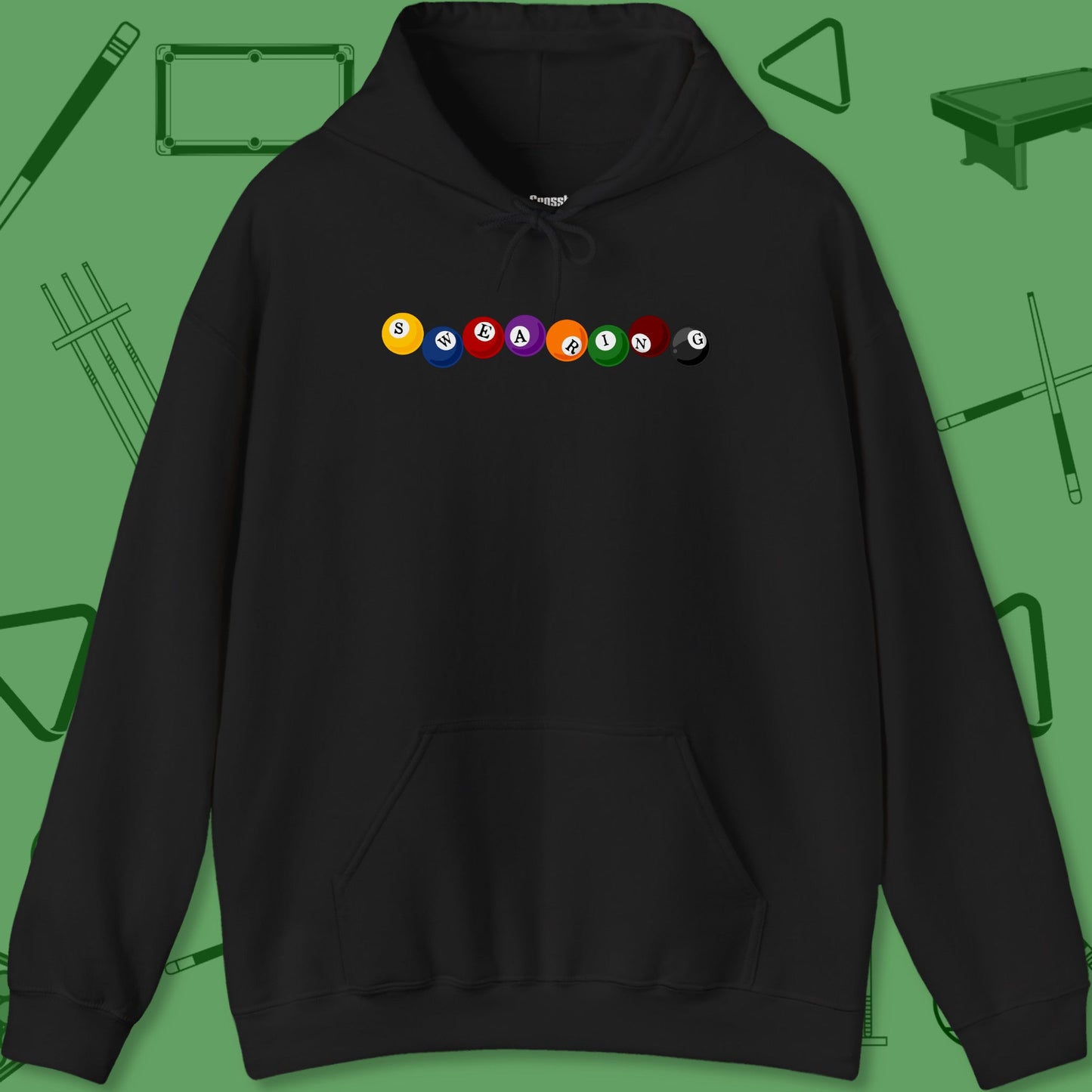 A Hoodie with billiards-themed design from Crossbank Clothing