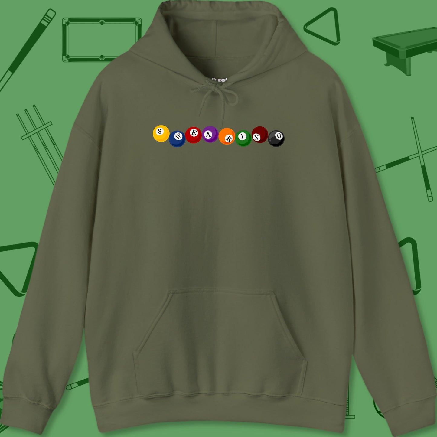 A Hoodie with billiards-themed design from Crossbank Clothing