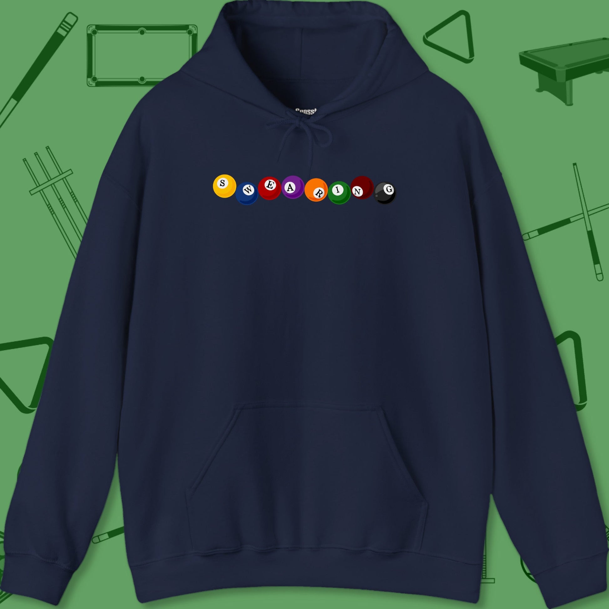 A Hoodie with billiards-themed design from Crossbank Clothing