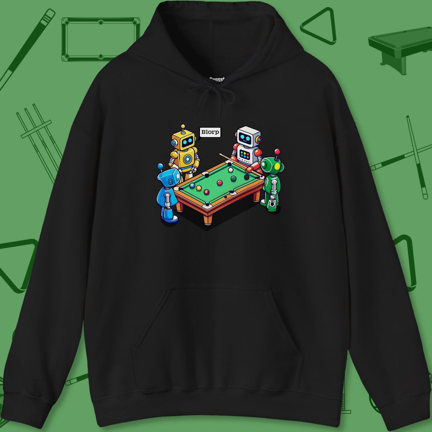 A Hoodie with billiards-themed design from Crossbank Clothing