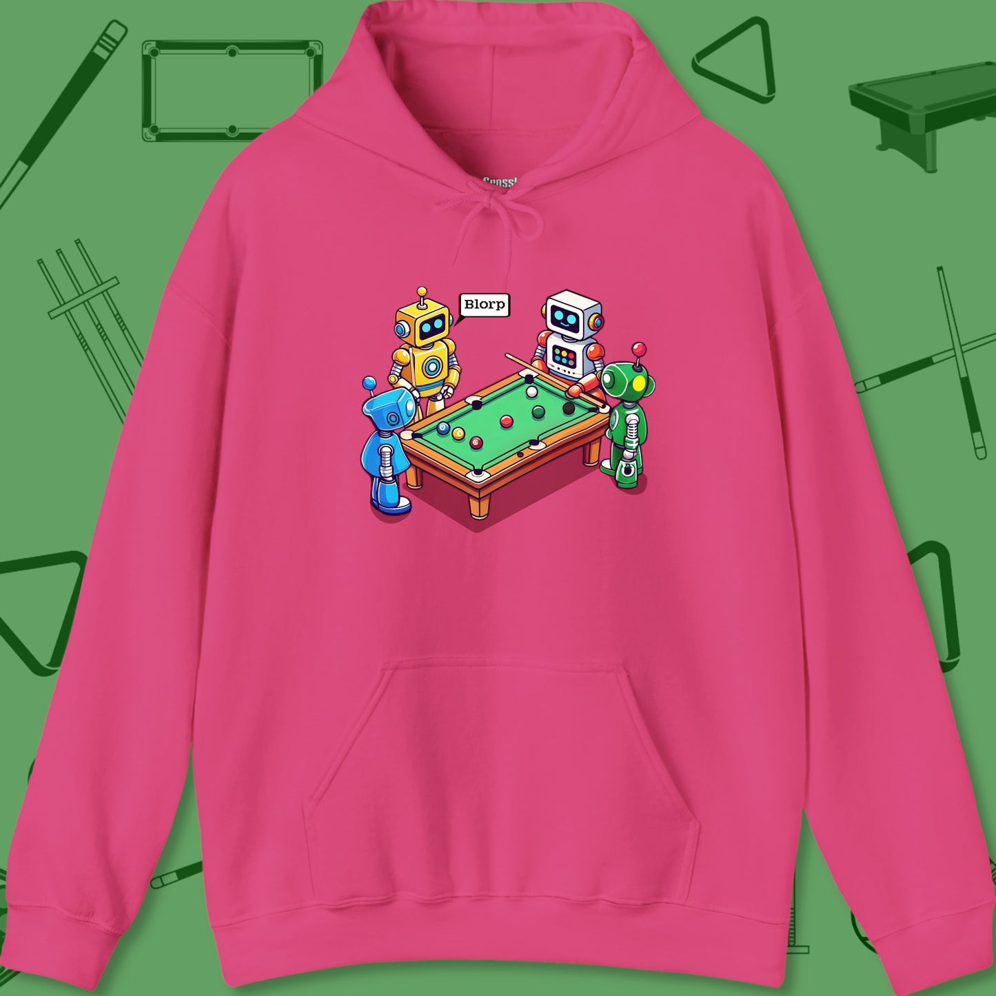 A Hoodie with billiards-themed design from Crossbank Clothing