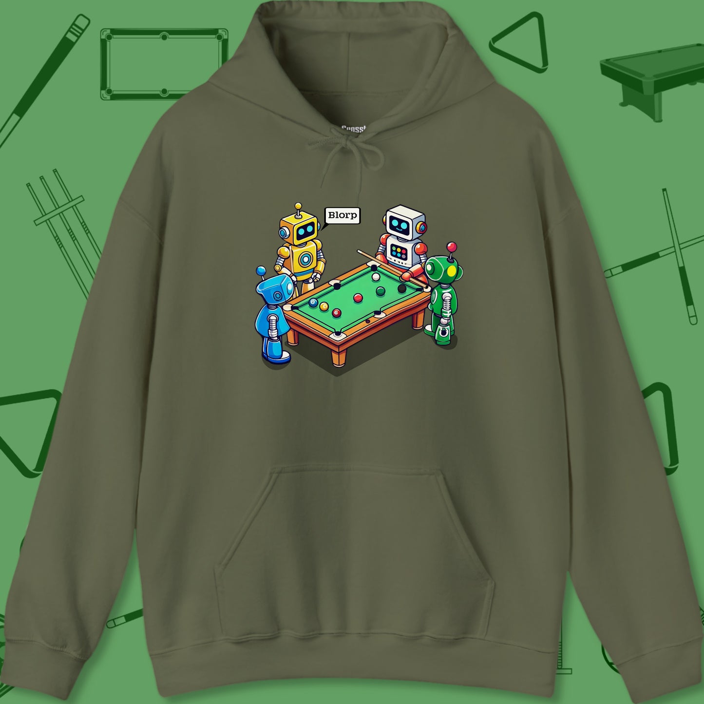 A Hoodie with billiards-themed design from Crossbank Clothing