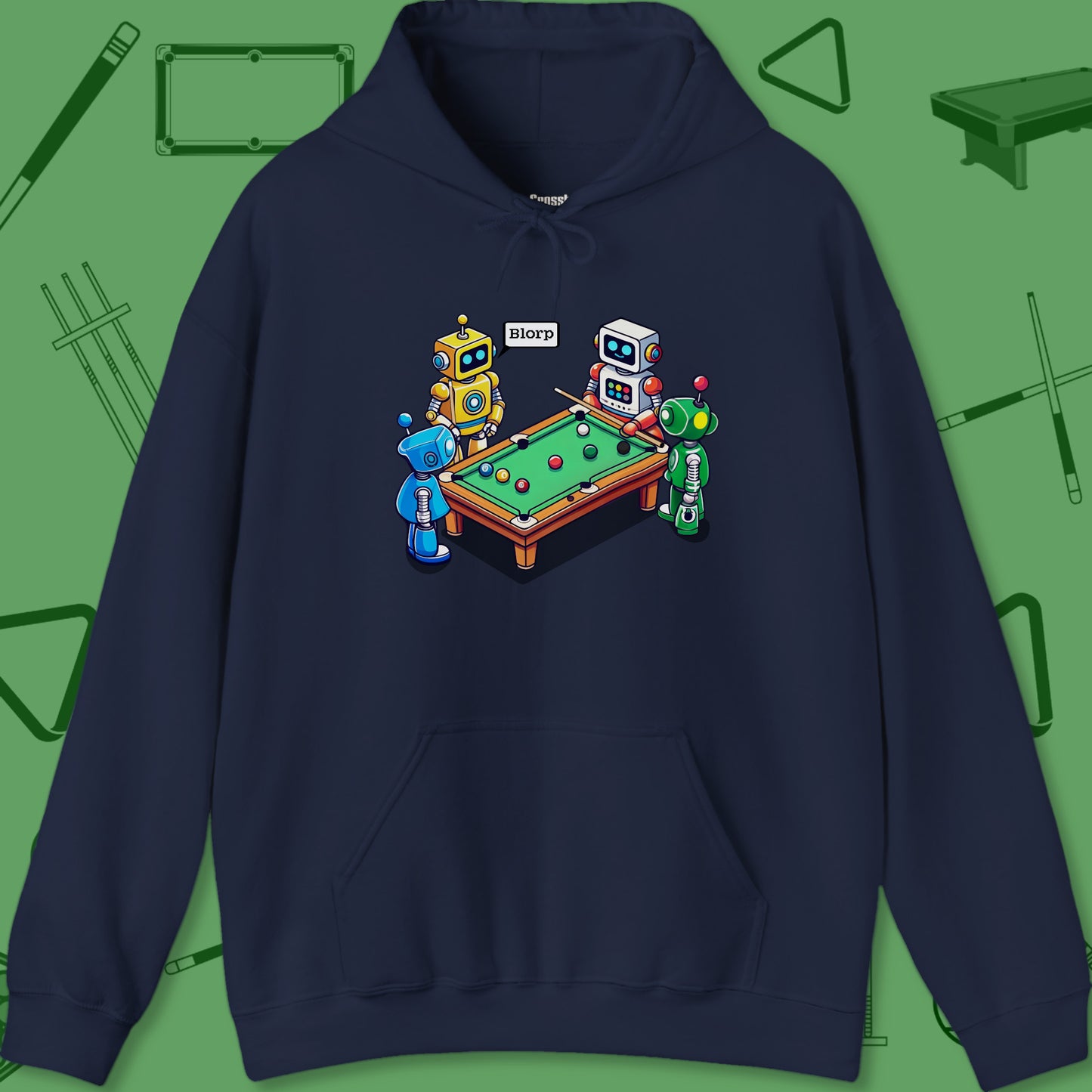 A Hoodie with billiards-themed design from Crossbank Clothing