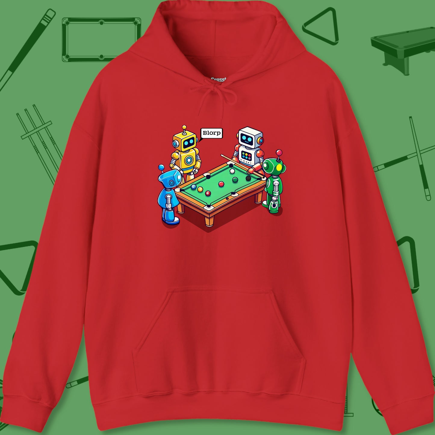 A Hoodie with billiards-themed design from Crossbank Clothing