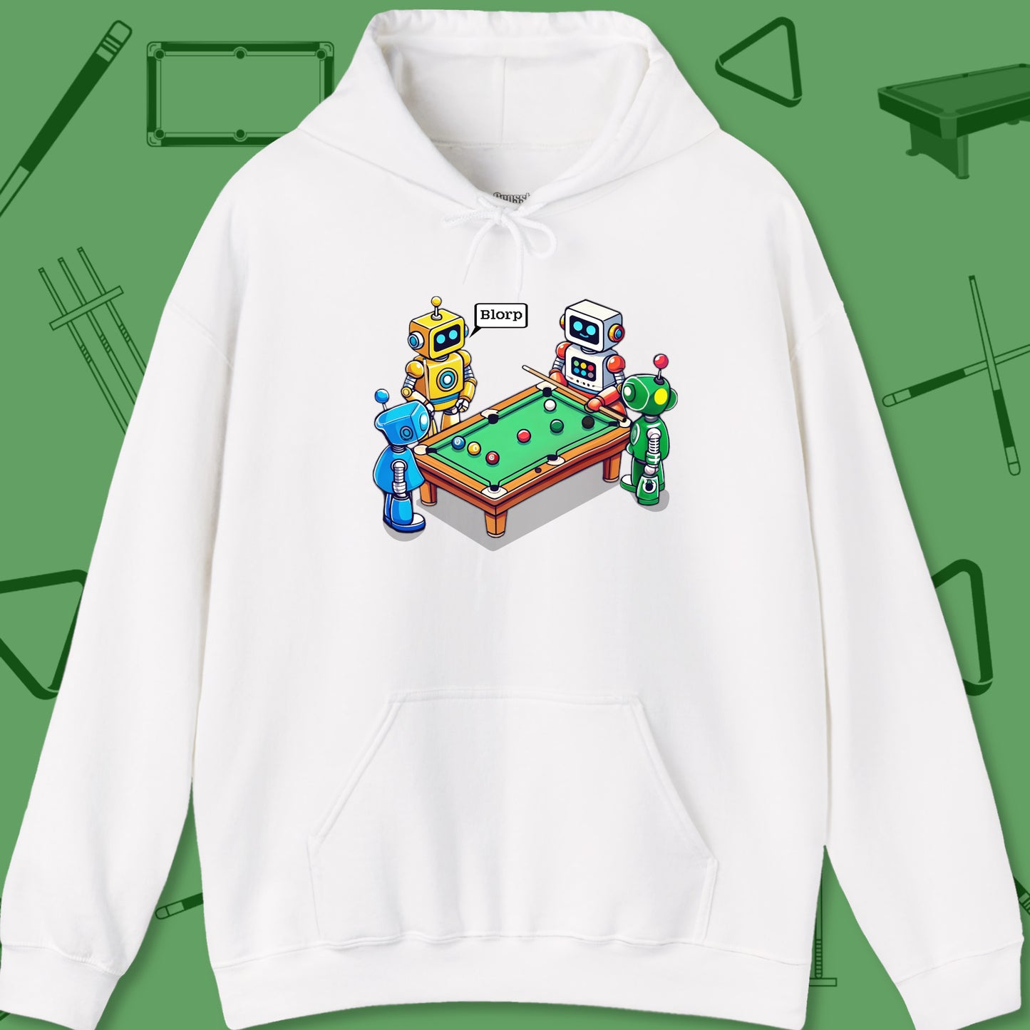 A Hoodie with billiards-themed design from Crossbank Clothing