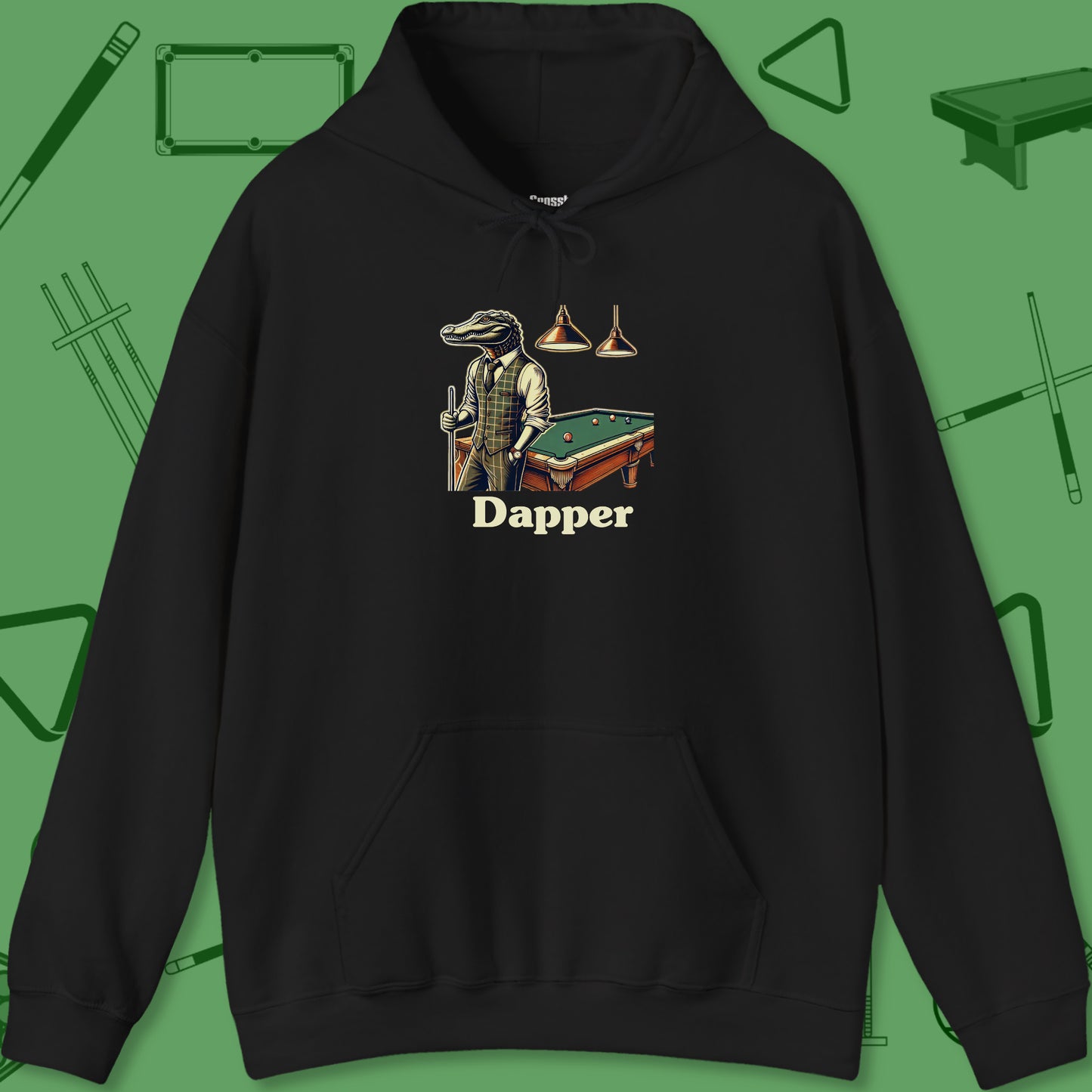 A Hoodie with billiards-themed design from Crossbank Clothing