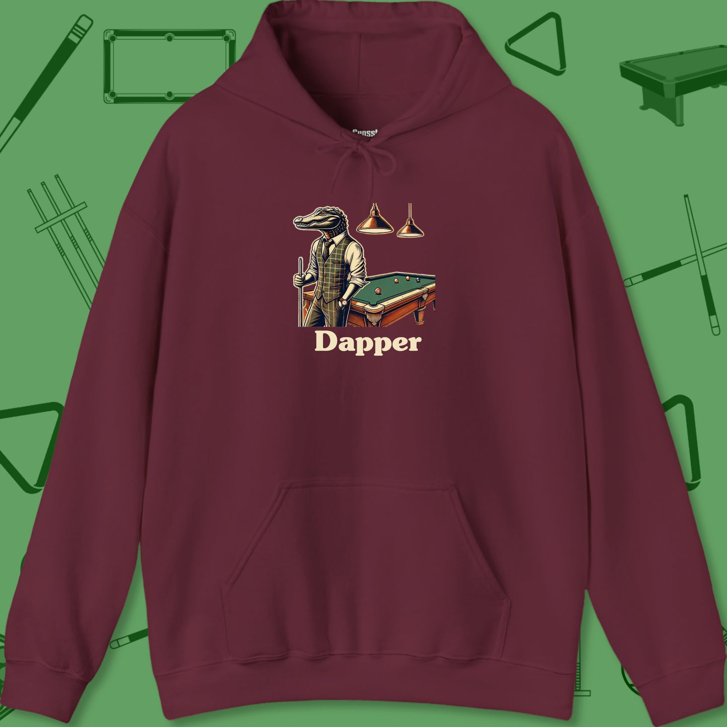 A Hoodie with billiards-themed design from Crossbank Clothing