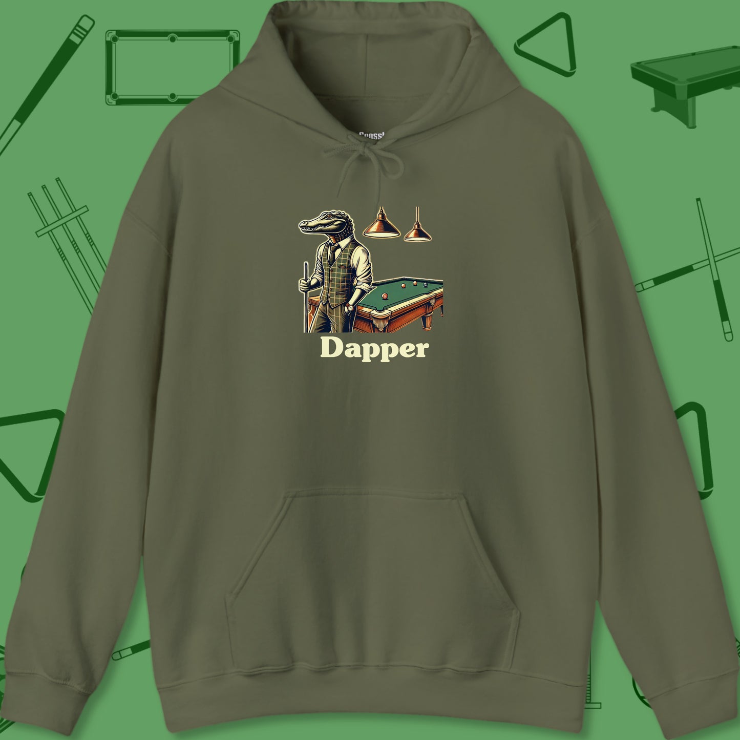 A Hoodie with billiards-themed design from Crossbank Clothing