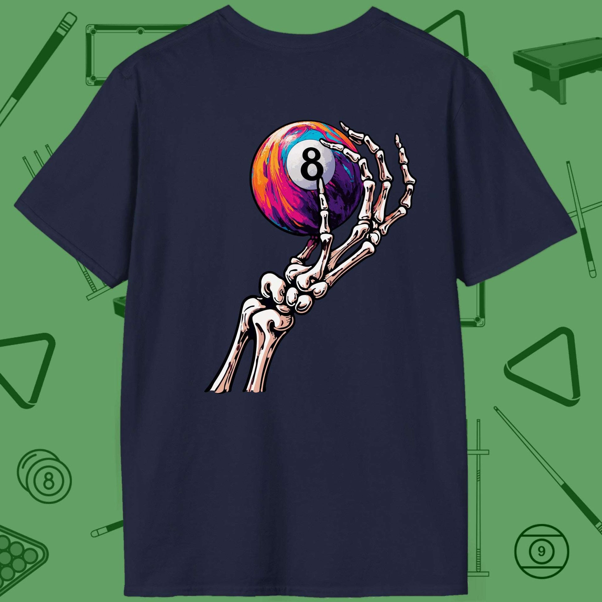 A T-Shirt titled "Death Grip 8 Ball T-Shirt - Back Print Art | 7 Colors" from Crossbank Clothing
