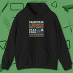 3 Things Hoodie, front view, in Black cue up respect every time you wear it