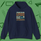 3 Things Hoodie, front view, in Navy look good while calling your pocket