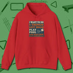 3 Things Hoodie, front view, in Red smart apparel for strategic players