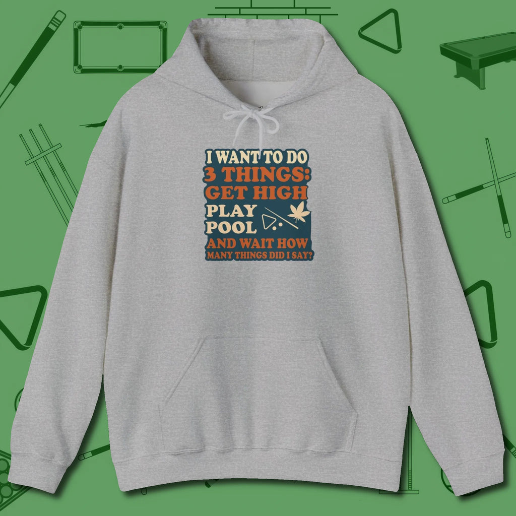 3 Things Hoodie, front view, in Sport Grey play in style, win in silence