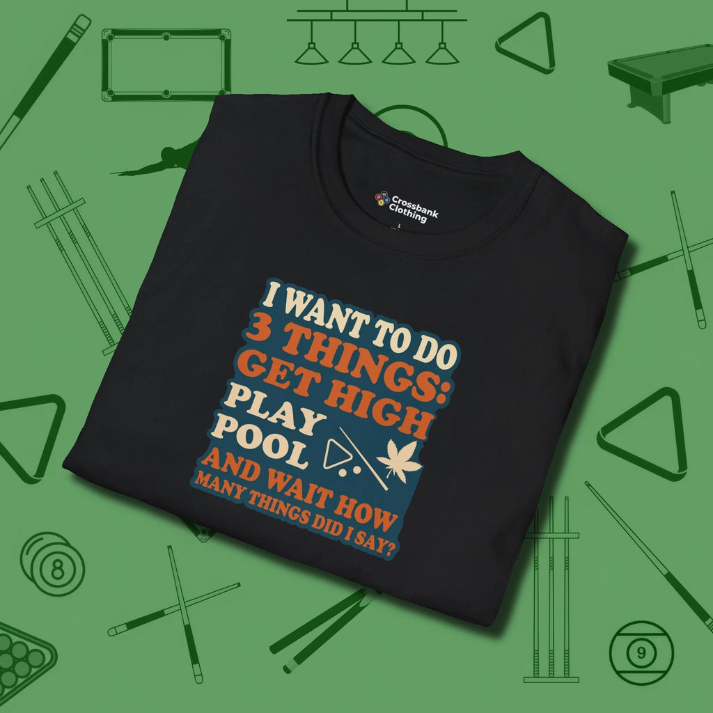 3 Things T-Shirt, folded view, in Black clean lines for dirty minds