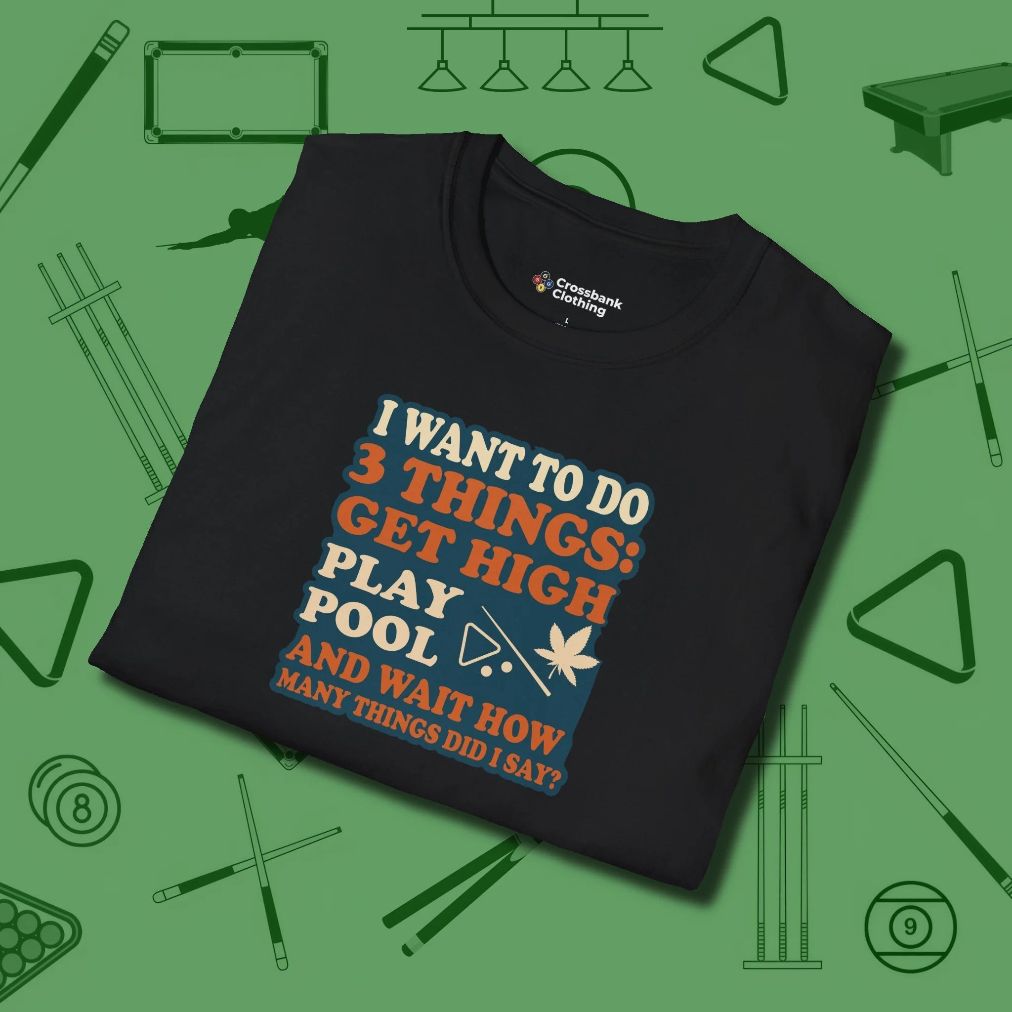 3 Things T-Shirt, folded view, in Black clean lines for dirty minds