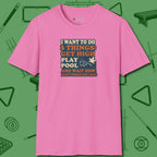 3 Things T-Shirt, front view, in Azalea precise, confident, always in control