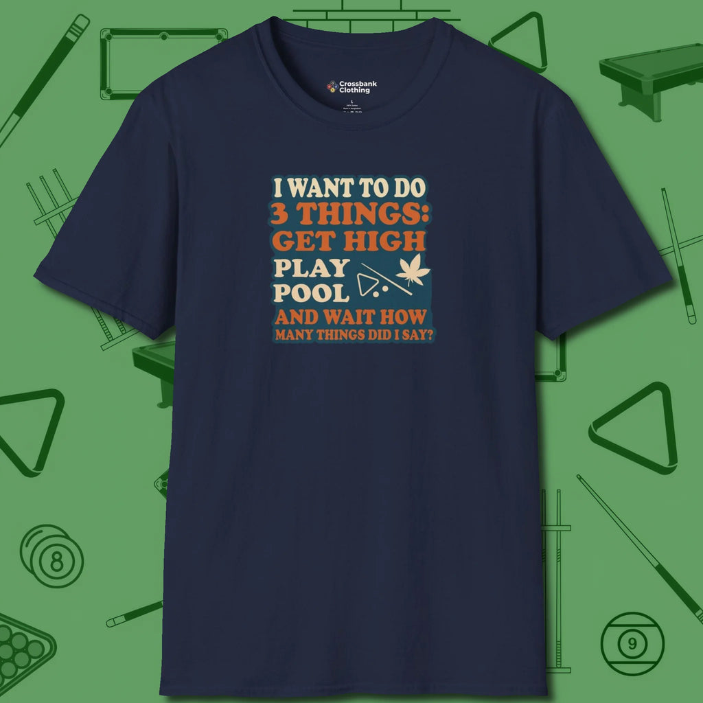 3 Things T-Shirt, front view, in Navy helps your stroke and your style