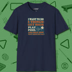 3 Things T-Shirt, front view, in Navy helps your stroke and your style