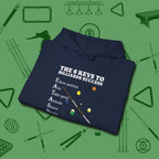 6 Keys to Billiards Success (E.A.T.A.S.S.) Hoodie, folded view, in Navy what the real shooters wear
