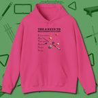6 Keys to Billiards Success (E.A.T.A.S.S.) Hoodie, front view, in Heliconia not your average 8-ball graphic tee