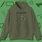 6 Keys to Billiards Success (E.A.T.A.S.S.) Hoodie, front view, in Military Green perfect for players with quiet fire