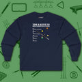 6 Keys to Billiards Success (E.A.T.A.S.S.) Long Sleeve Tee, in Navy color, pool shirt, front view