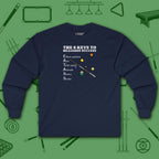 6 Keys to Billiards Success (E.A.T.A.S.S.) Long Sleeve Tee, in Navy color, pool shirt, front view