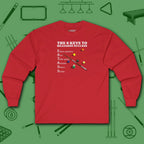 6 Keys to Billiards Success (E.A.T.A.S.S.) Long Sleeve Tee, in Red color, pool shirt, front view