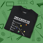 6 Keys to Billiards Success (E.A.T.A.S.S.) T-Shirt, folded view, in Black it’s not a hobby — it’s a lifestyle