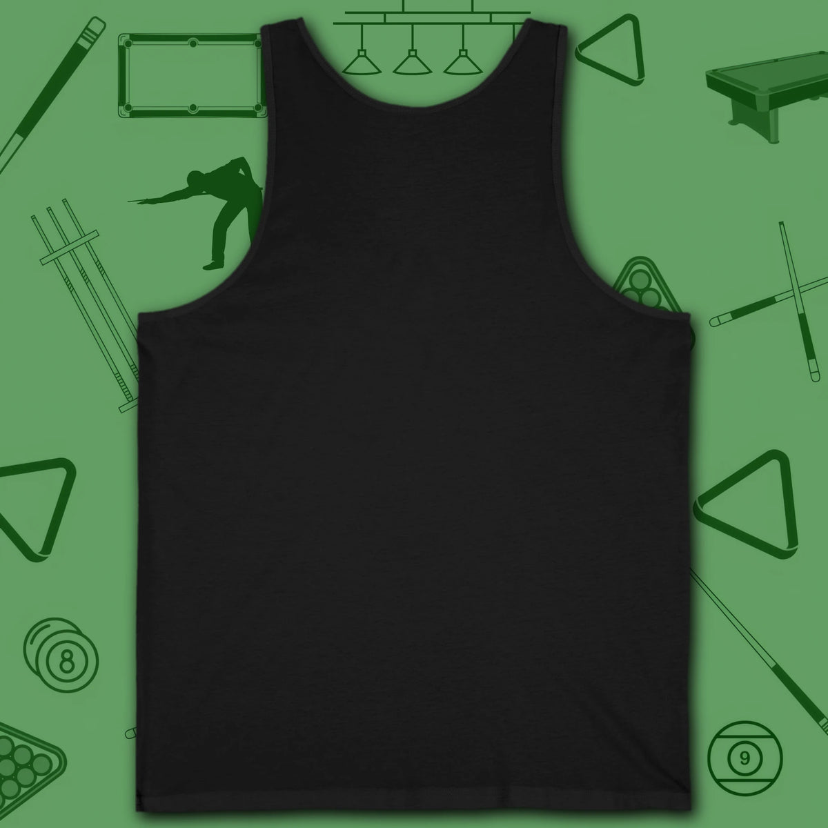 6 Keys to Billiards Success (E.A.T.A.S.S.) Tank Top, in Black color, pool tank top, back view
