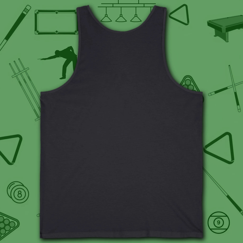 6 Keys to Billiards Success (E.A.T.A.S.S.) Tank Top, in Dark Grey color, pool tank top, back view