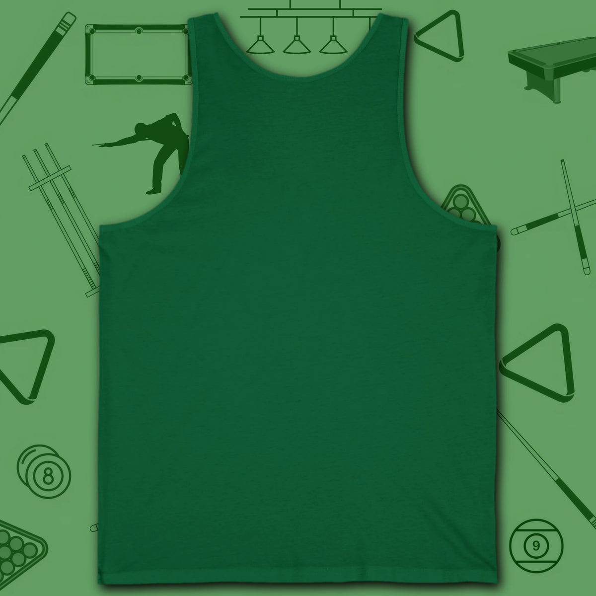 6 Keys to Billiards Success (E.A.T.A.S.S.) Tank Top, in Kelly color, pool tank top, back view