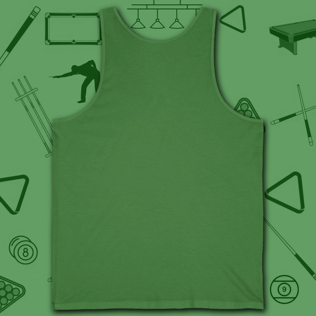 6 Keys to Billiards Success (E.A.T.A.S.S.) Tank Top, in Leaf color, pool tank top, back view