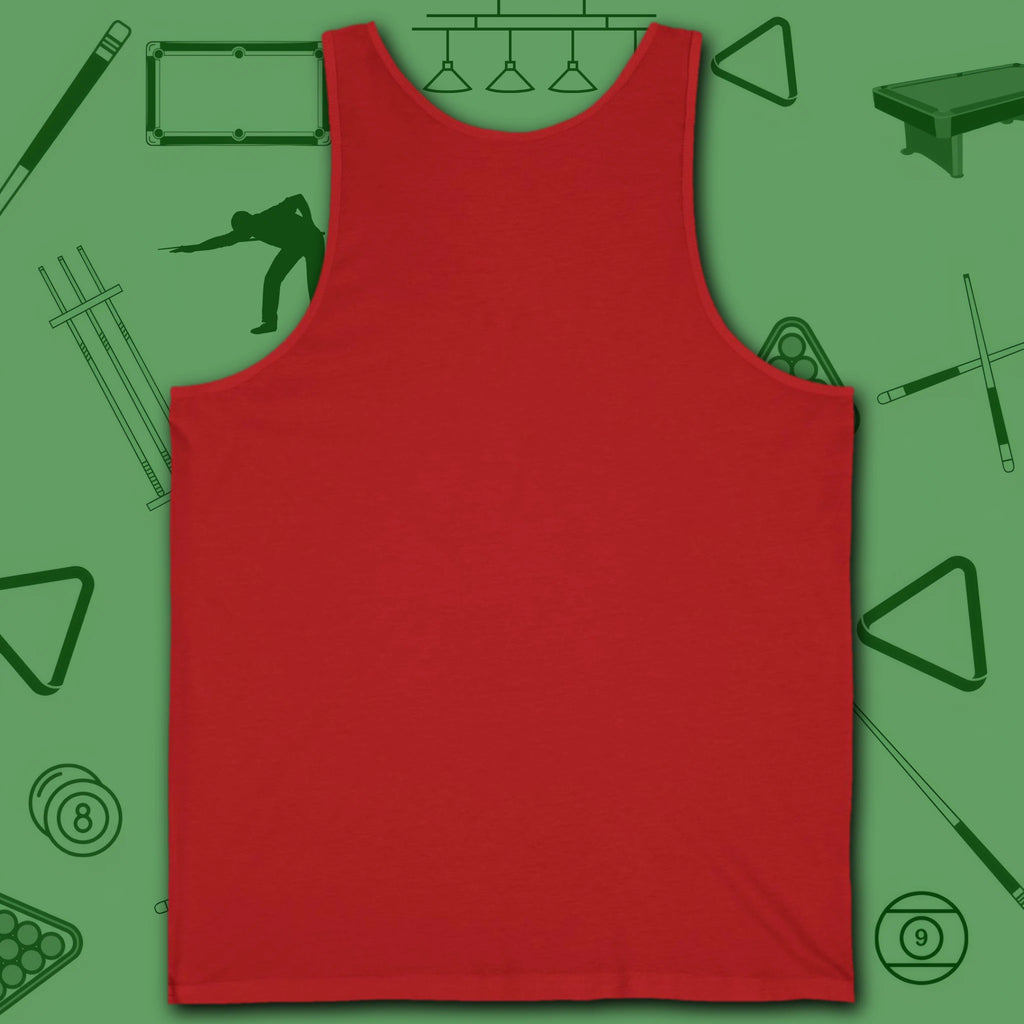6 Keys to Billiards Success (E.A.T.A.S.S.) Tank Top, in Red color, pool tank top, back view