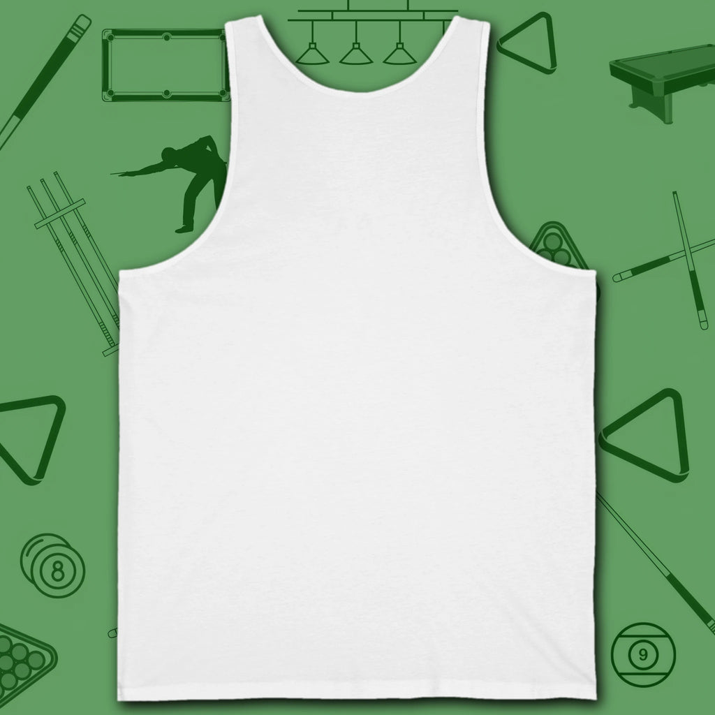 6 Keys to Billiards Success (E.A.T.A.S.S.) Tank Top, in White color, pool tank top, back view