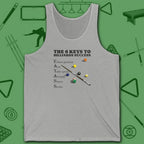 6 Keys to Billiards Success (E.A.T.A.S.S.) Tank Top, in Athletic Heather color, pool tank top, front view