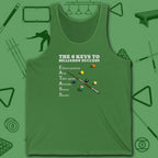 6 Keys to Billiards Success (E.A.T.A.S.S.) Tank Top, in Leaf color, pool tank top, front view