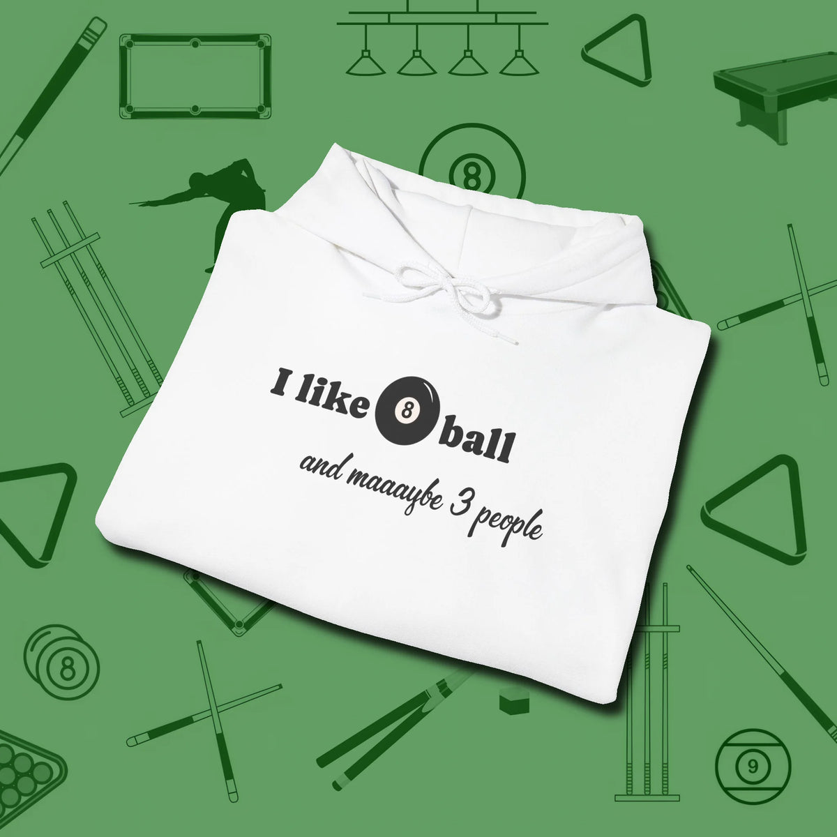 8 Ball and 3 People Hoodie, folded view, in White smart apparel for strategic players
