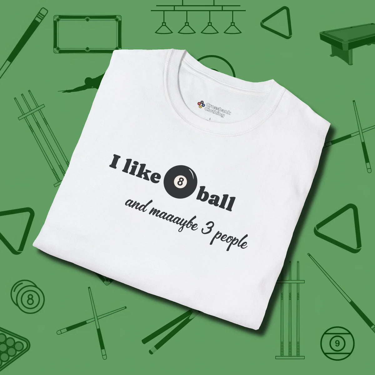 8 Ball and 3 People T-Shirt, folded view, in White dress for the shot you want to take