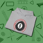8 Ball Beer and Bad Decisions Hoodie, folded view, in Sport Grey your go-to shirt for league night victories