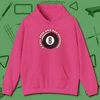 8 Ball Beer and Bad Decisions Hoodie, front view, in Heliconia the shirt that plays position