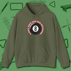 8 Ball Beer and Bad Decisions Hoodie, front view, in Military Green look good while calling your pocket